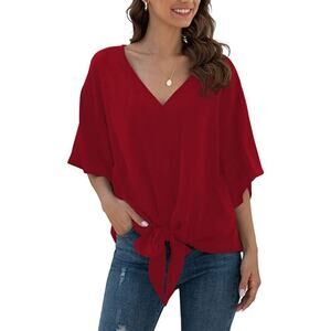 VIISHOW Women’s Kimono Short Sleeve Lightweight Top Tie Front Size XL Red NWT
